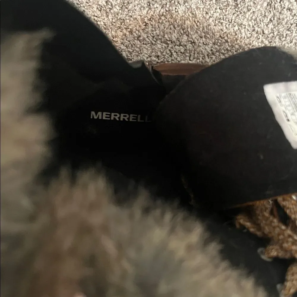 Merrell Snowcreek Polar Tall Oak Boots Quantum Grip Leather Faux Fur NWOB 7.5